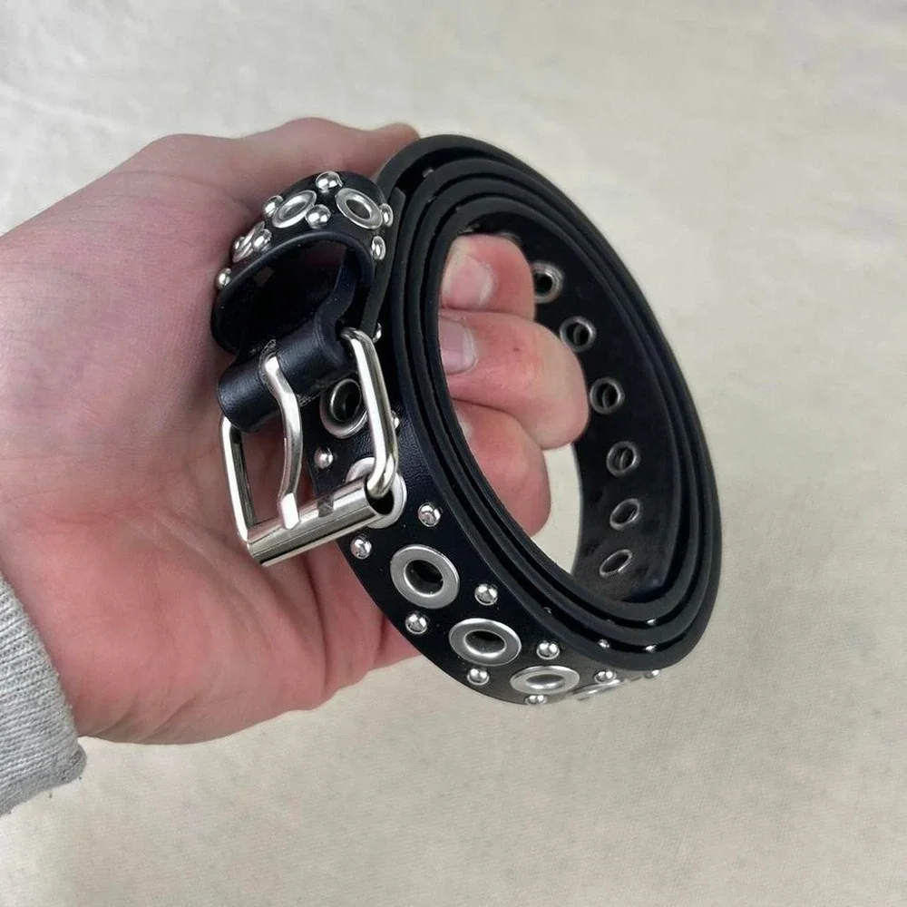 Vintage Y2K black and silver studded punk cyber grunge belt